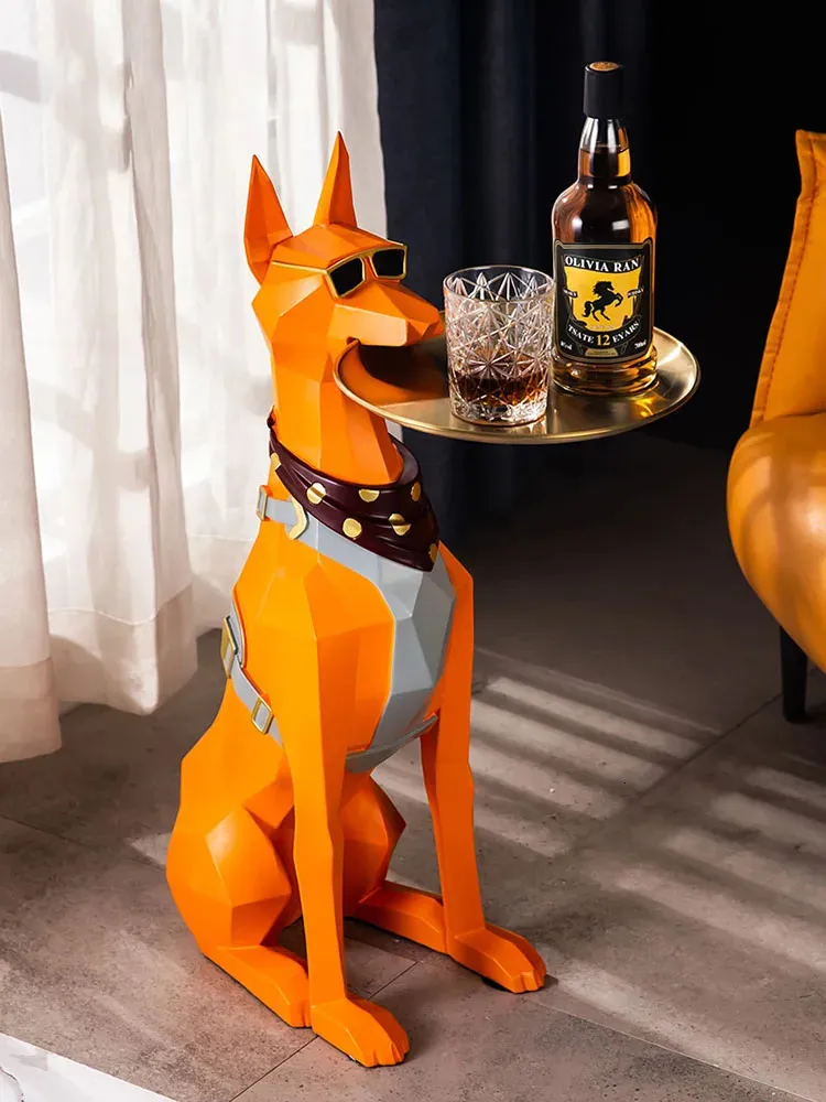 Decorative Objects Figurines Home Decorations Doberman Dog Statue Room Decoration Large Floor ornaments Resin Sculptures Creative Accessories Side table 231204