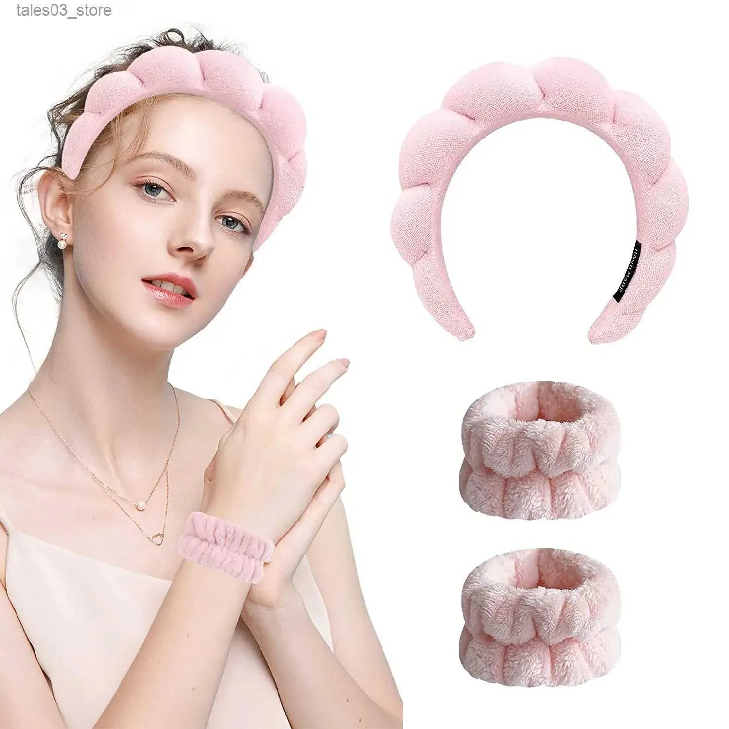 Headwear Hair Accessories 3Pcs Fashion Microfiber Washing Wristbands Scrunchies Puffy Headband Spa Bubble Headband for Washing Q231204