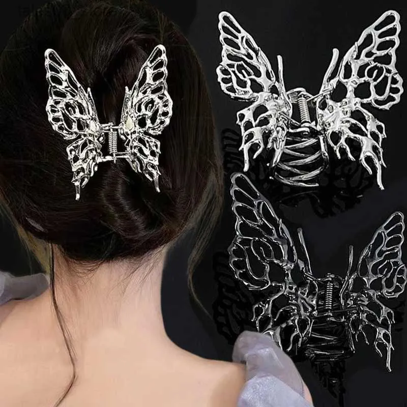 Headwear Hair Accessories Korea Large Shark Clip Hairpin Liquid Butterfly Grab Clip Metal Hair Claw Woman Girl Styling Barrette Headdress Hair Accessories Q231204