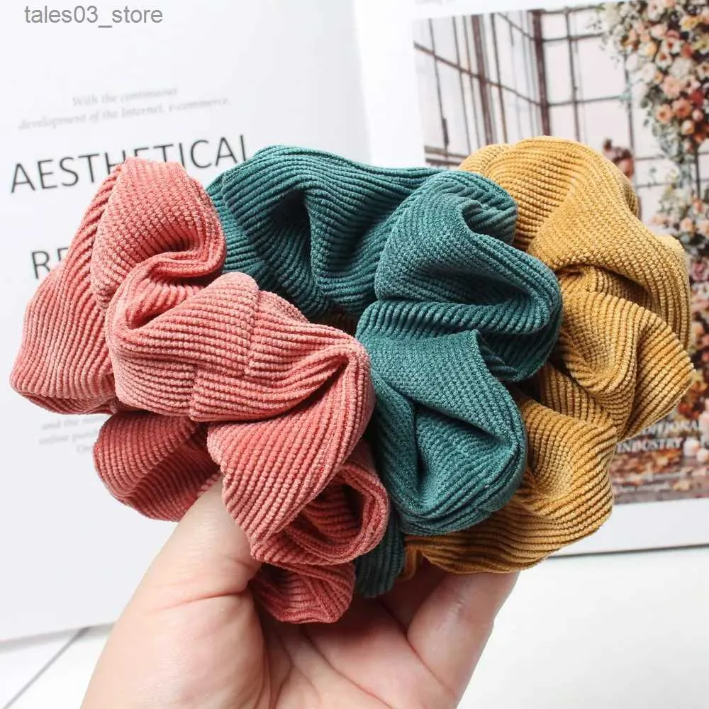 Huvudbonad hår tillbehör sladd scrunchie höst vinter corduroy fasta tyg scrunchies set elastiska hårband mode hästsvans hår slips rep huvudkläder 3pk q231204