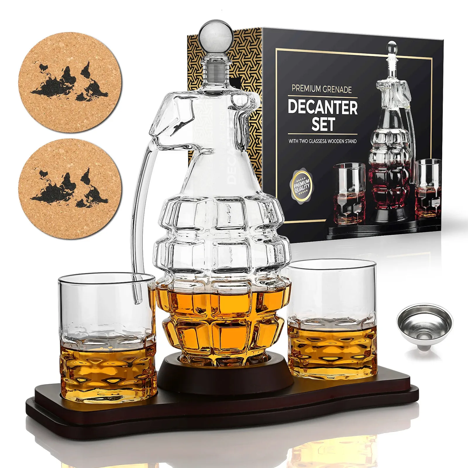 Bargereedschap Whiskey Karaf Set Drank en 2 Glazen met Houten Houder Scotch Bourbon Cadeau voor Mannen Vaderdag 231204