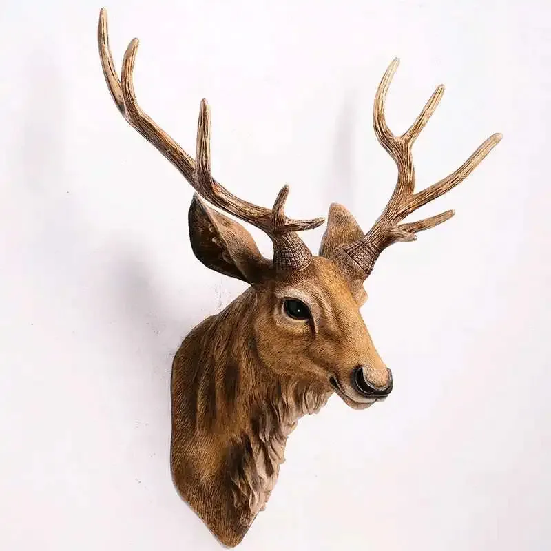 Dekorativa föremål Figurer Faux Deer Head Taxidermy Animal Wall Decor Handmased Farmhouse Harts Home Decoration Accessories Modern för 231204