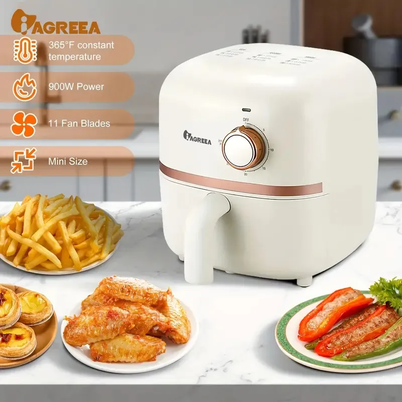 Mini Electric Air Fryer med 50.72oz/1.65QT ugnköksredskap, nonstick och diskmaskin-safe korg, recepthandbok + automatisk avstängningsfunktion, köksapparater