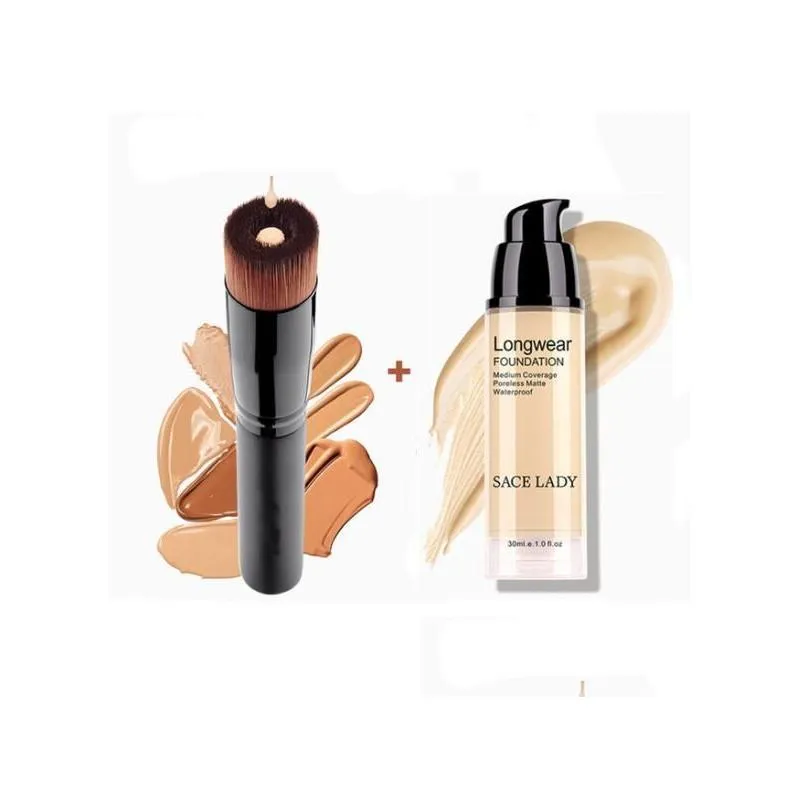 Kapatıcı SACE LADY Makyaj Set Foundation 30ml Sıvı Mat Yüksek Erage Krem Taban Maquiagem Makyaj Fırçaları Teslimat Sağlığı Beau Dh5ux