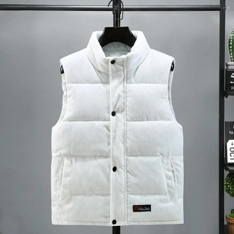 Men's Vests Single-breasted Vest Windproof Warm Coat With Stand Collar Pockets For Fall Winter Sleeveless Thickened Padded Neck