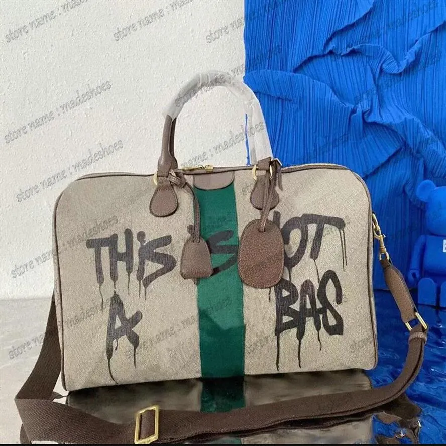 Le projet Hacker sac de sport toile enduite de graffitis Beige moyen grande capacit sac poign e de bagage de luxe design 45CM279Q
