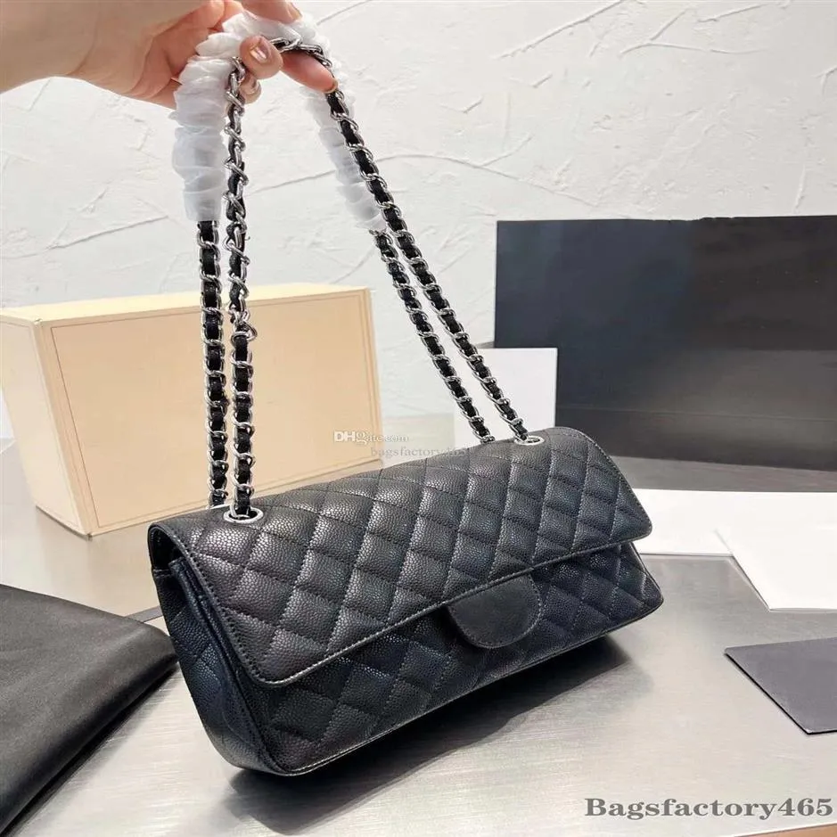 Borsa di marca di grande lusso con patta classica da 25 cm Borsa a mano in pelle di vacchetta granata caviale CF Portafoglio da donna Borse a tracolla con catena dorata 301j