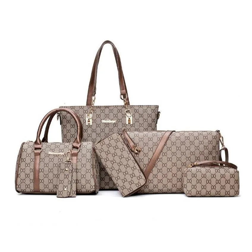 Femmes sac à main en cuir sacs à bandoulière mode fourre-tout femme sac à main Six pièces ensemble marque de créateur grande capacité décontracté Duffel207O