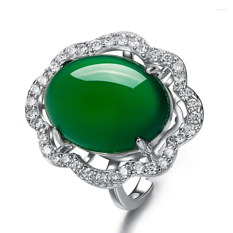 Klusterringar naturlig grön chalcedony hand snidad vatten droppring mode personliga smycken män och kvinnors justerbara