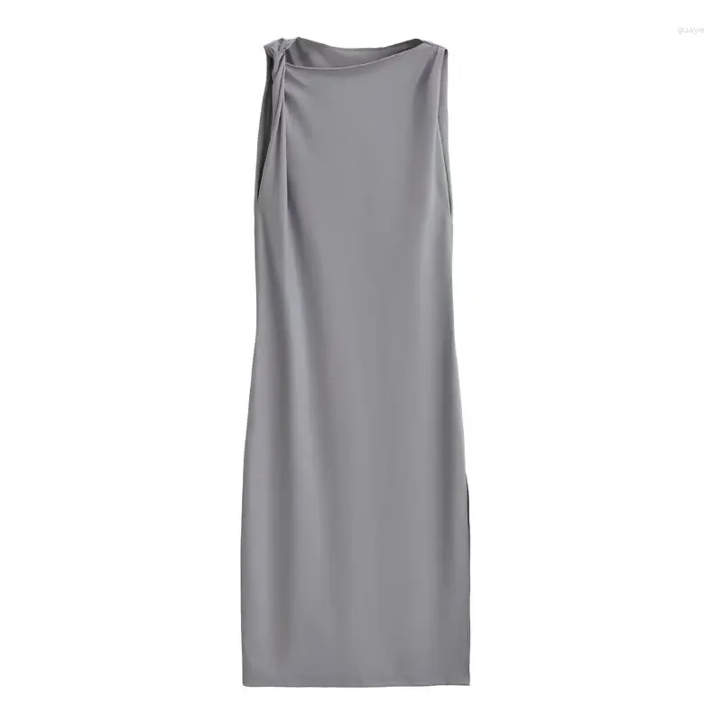 Casual Dresses Grey Sleeveless Womens 2023 Elegant Summer Midi Asymmetric Korean Fashion Classic Stylish Chic Basic