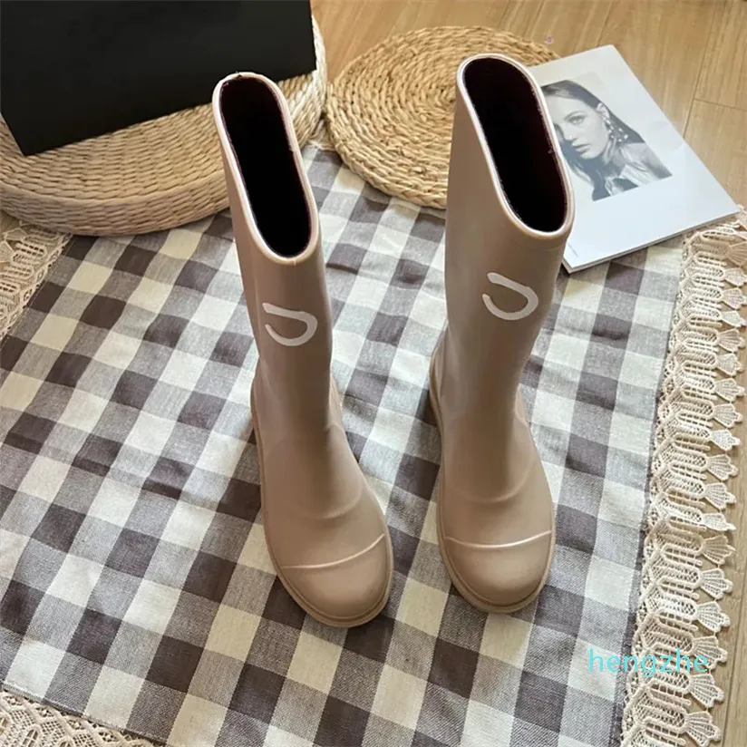 Designerskie buty grube obcasowe podeszwa długie buty moda kwadratowa palca botki deszczowe kobiety kobiety gumowe wodoodporne przeciw wsuw