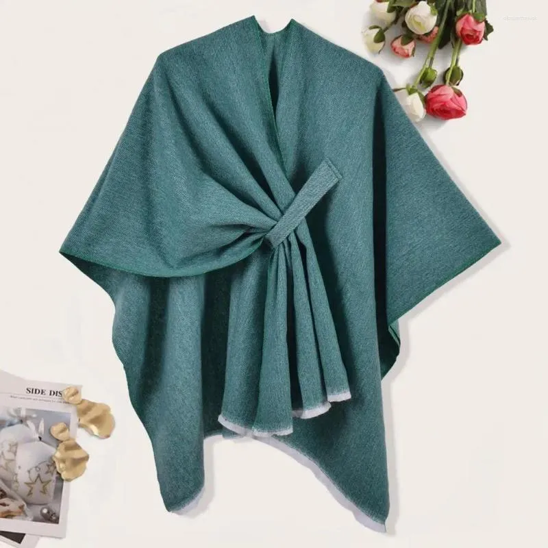 Écharpes Cape surdimensionnée élégante femme double face irrégulière ouverte avant manches chauve-souris cardigan chaud hiver châle enveloppe poncho décontracté