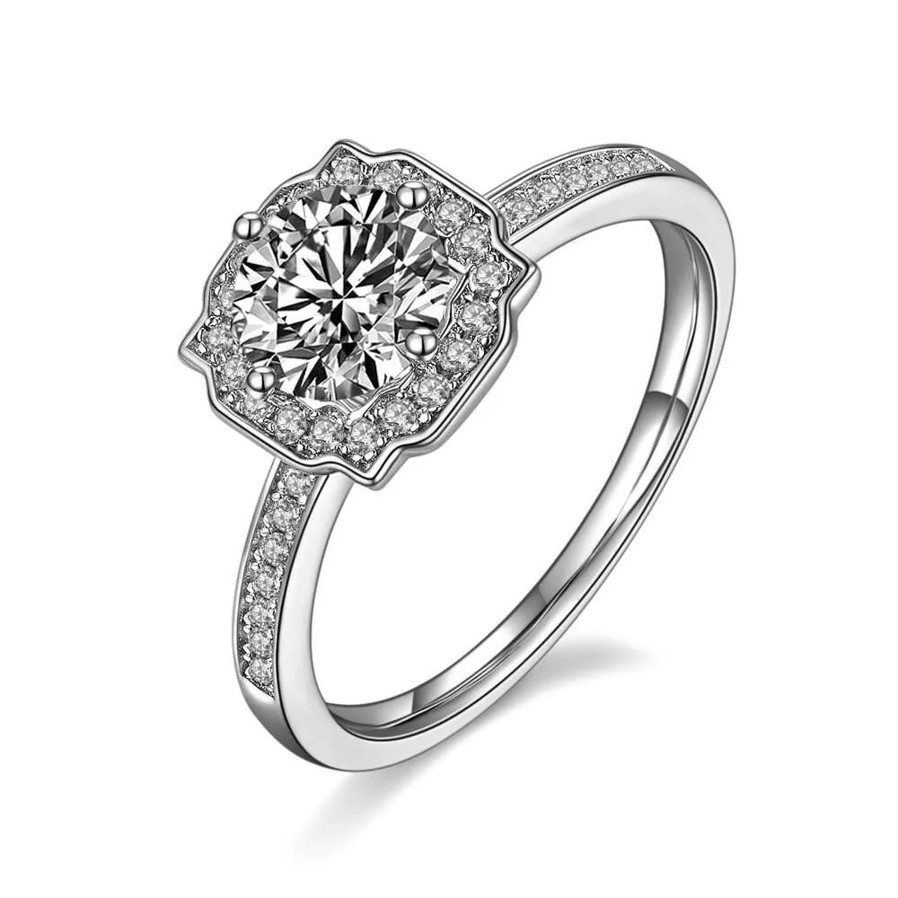 S925 Sterling Silver Diamond Four Claw D Grade Mosonite Ring for Women's äkta högkvalitativ diamantring