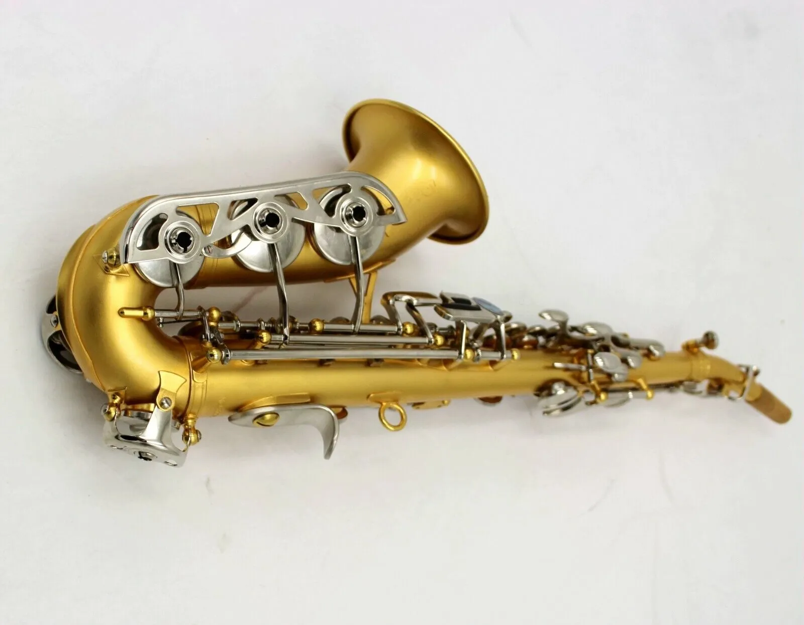 Eastern Music Pro Użyj satynowy złoto Zakrzywiony saksofon sopranowy w/przypadek