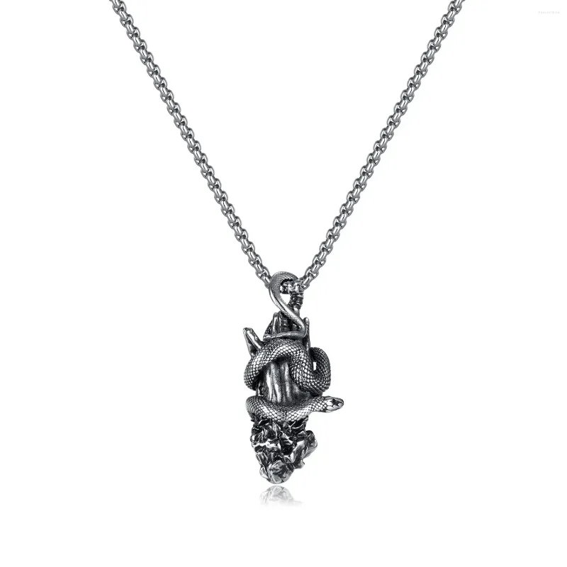 Chains Ornament Wholesale Vintage Simulated Snakes Winding Pendant Personality Praying Hands Stainless Steel Necklace For Men