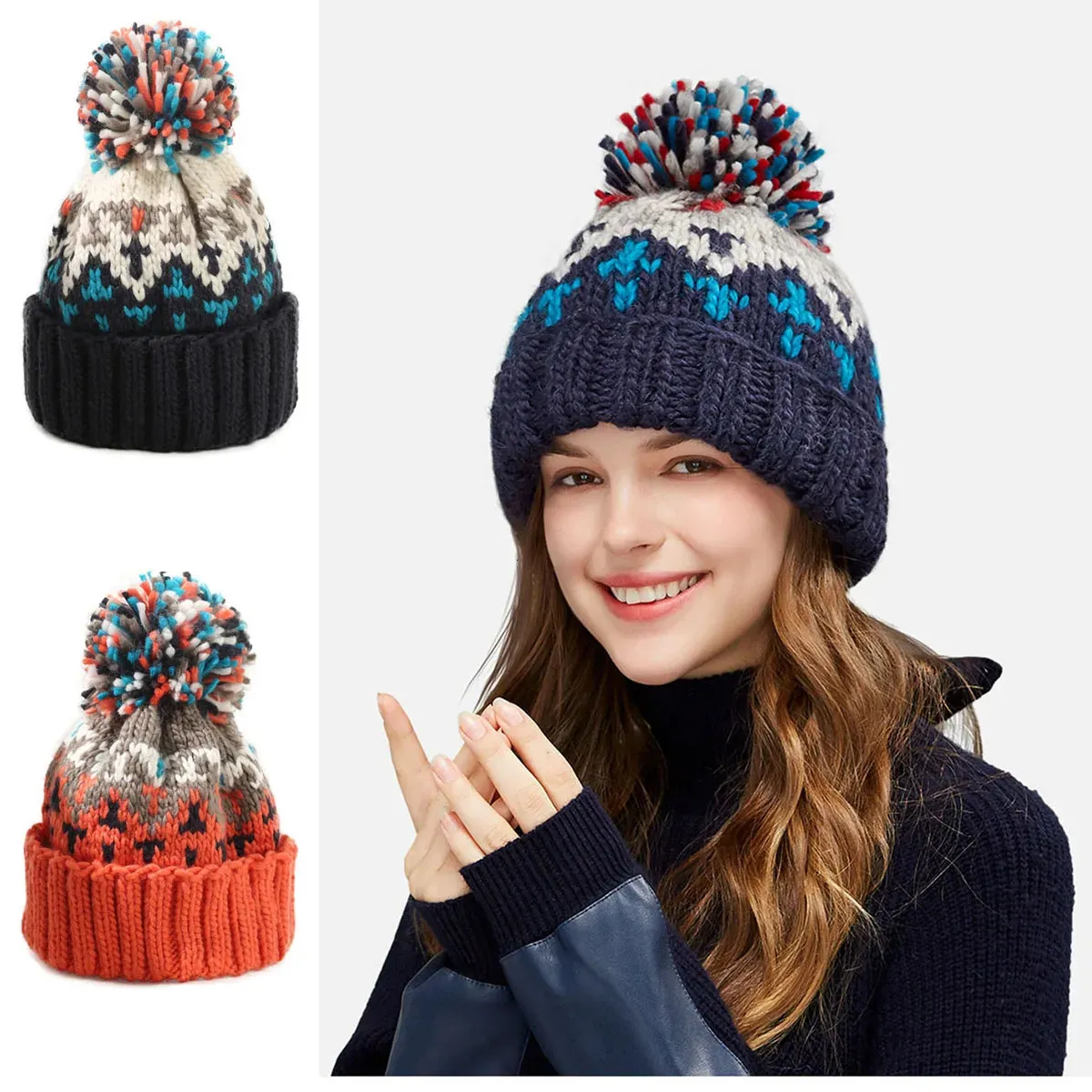 Beanieskull Caps Skiing Cashmere Woman Winter Hat Pompom Wale Wool Skullies Whe Wholesales Acrylic Beanies Winter Hat for Woman231204