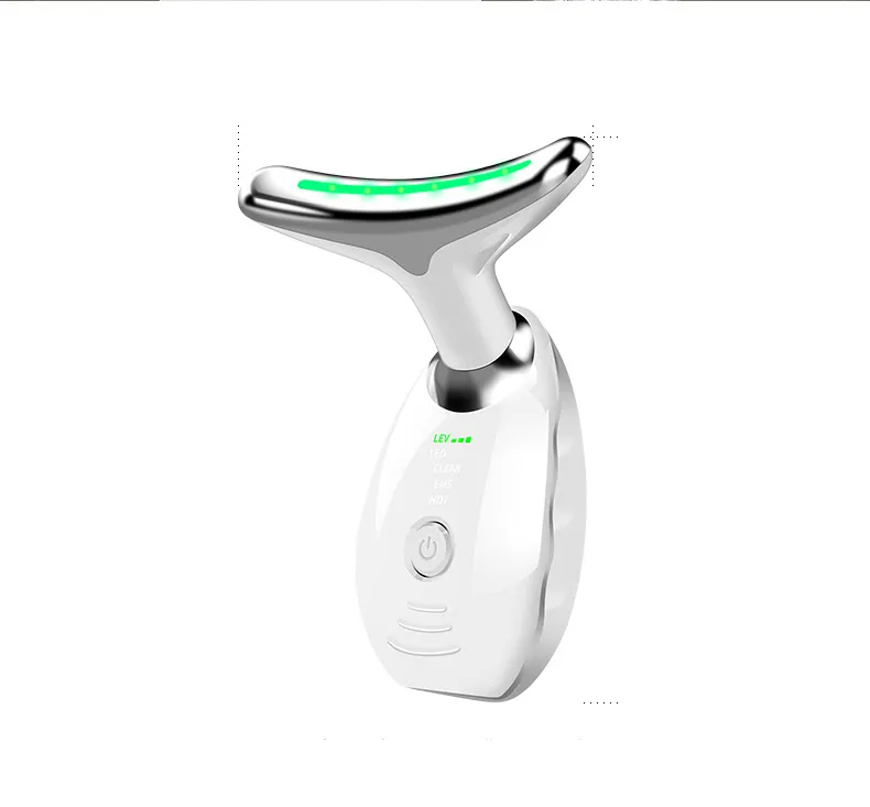 Terapia con luce rossa per il viso, ringiovanimento della pelle del viso con LED a 7 colori per dispositivo di bellezza viso e collo, dispositivo di rafforzamento del collo Deplux, bianco lucido e nero