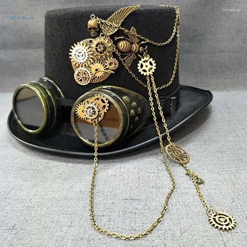 Berets Vintage Gothic Zylinder Hut Industriezeitalter Haarschmuck mit Zahnrädern Schutzbrille Totenkopf