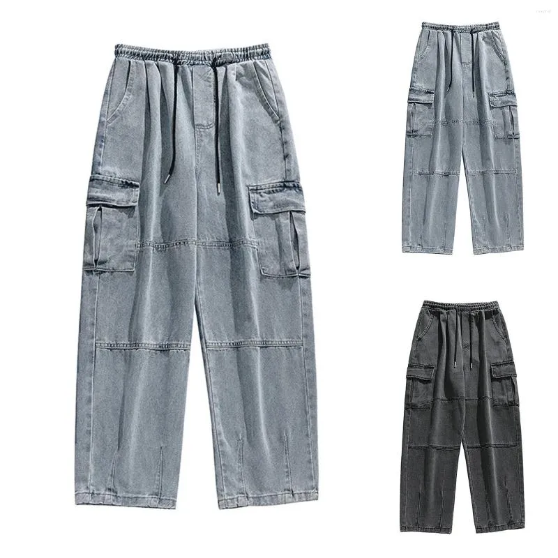 Jeans pour hommes Hommes Large Jambe Lâche Droite Denim Pantalon Mode Streetwear Taille Élastique Cordon Poche Patchwork Pantalones