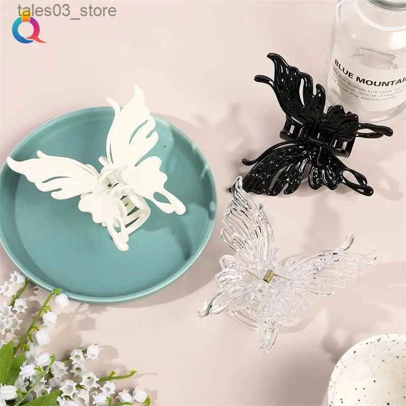 Headwear Hair Accessories New Korean Acrylic Hair Claw Crab Clip Women Large Bow Hair Clip Barrettes Hairpin Fashion Solid Color Hair Accessories Q231204