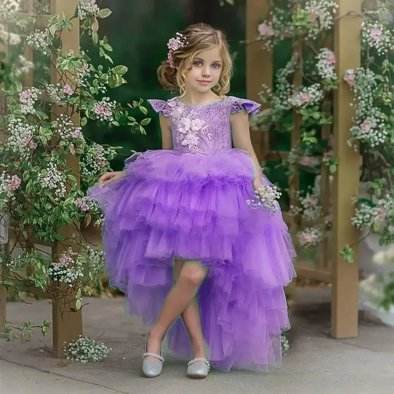 Mädchenkleider Blumenmädchenkleid Spitze Perlen Puffy Tüll Assymetrisch Prinzessin Baby Prom Für Hochzeit Geburtstag Party Abendkleid