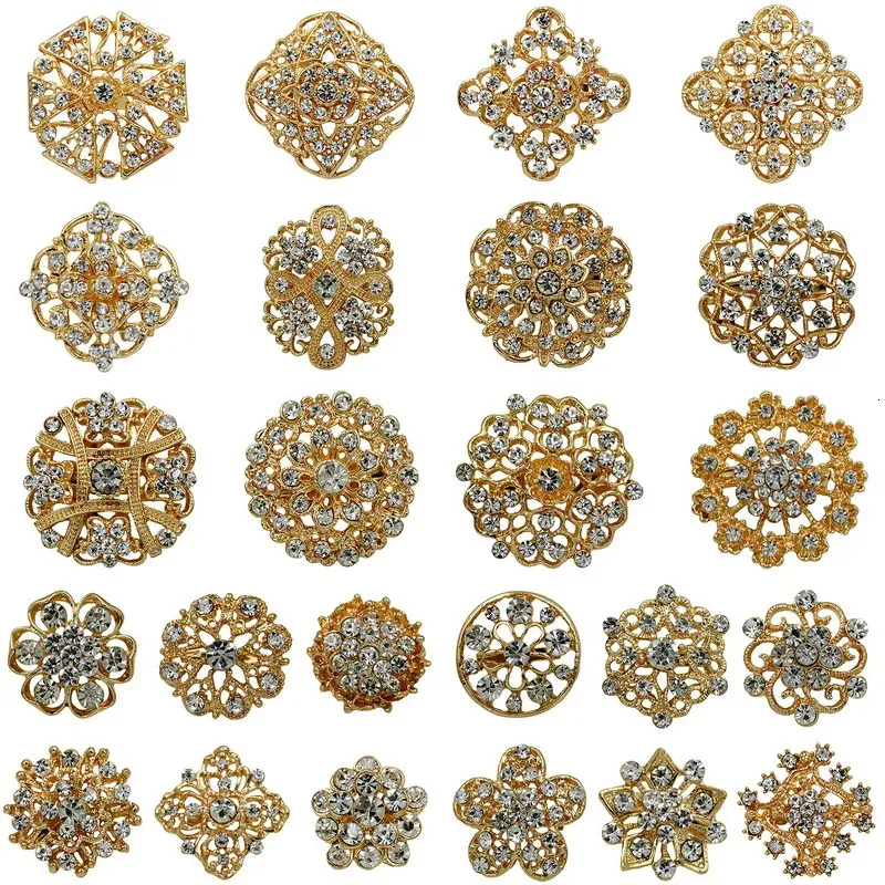 Pimler broşlar weimanjingdian marka 24 adet rhinestones çiçek dekor broşlar set diy düğün buketleri aksesuarlar zanaat takı kitleri 231204