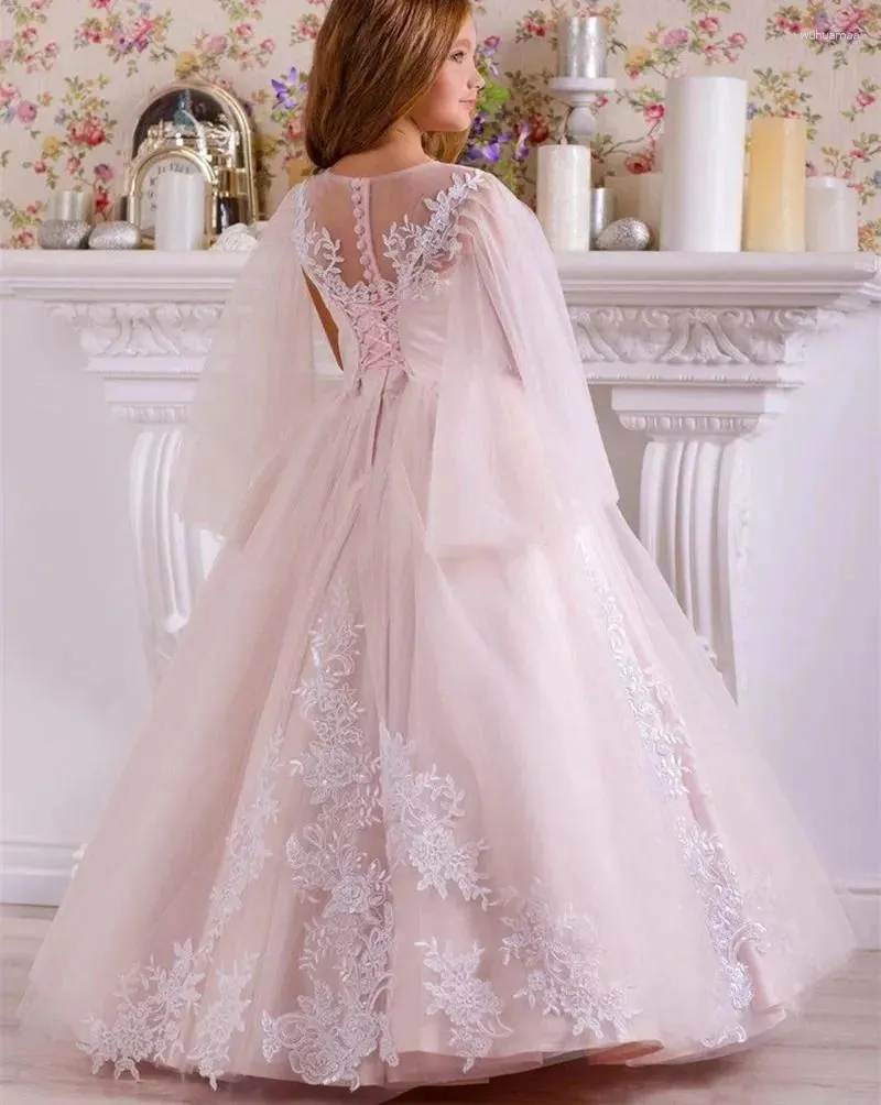 Girl Dresses Tulle Applique Lace Floor Length For Wedding Birthday Party Flower Dress Princess First Communion Ball Gowns Gifts