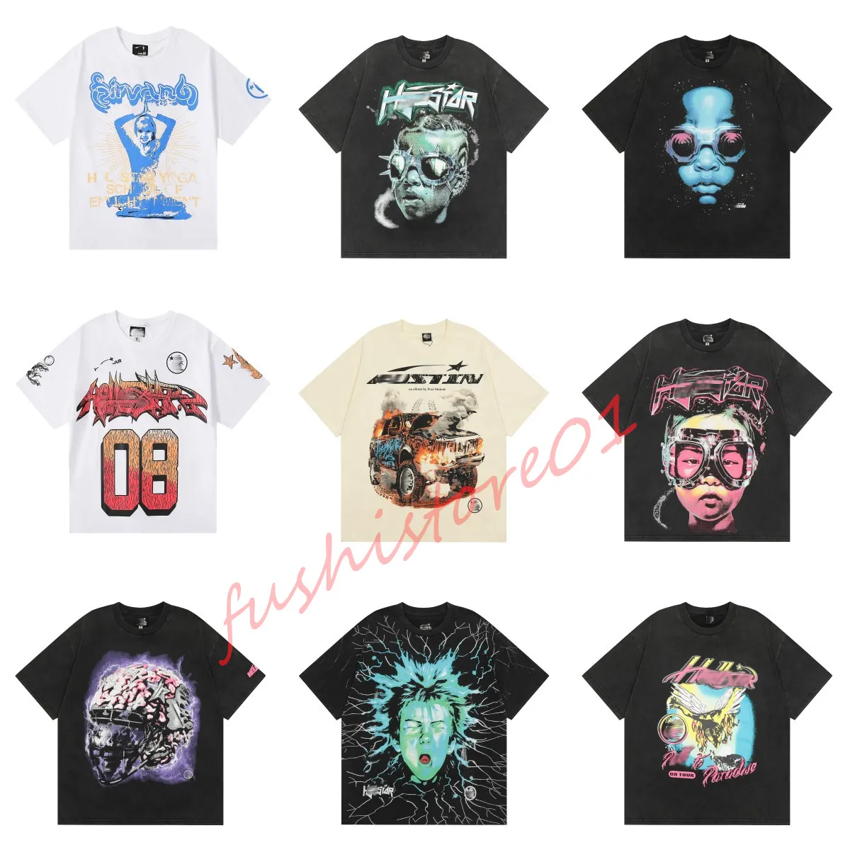 قميص Hellstar مصمم قمصان قصيرة الرجال بالإضافة إلى Tees Hellstar T Shirt Rapper Wash Gray Heavy Craft Usisex Short Tshirts Tops High Street Retro Women T-Shirt US S-XL