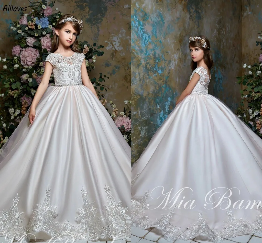 Ivory Satin Flower Girl Dress Elegant Lace Sequins, Beaded Princess  Gown, Wedding Pageant Dress, Communion, Toddler Sizes