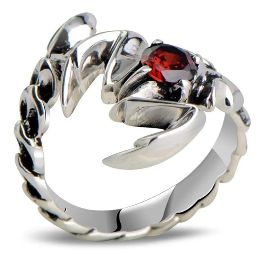 925 Sterling Silver Retro Scorpion King Scorpio Garnet Otwarcie Pierścień Thai Srebrny biżuteria Pierścień palec CH025321 S1810100280G