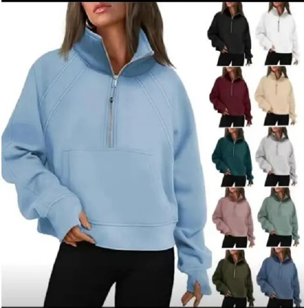 Yoga Scuba Half Zip Hoodie Jacket Designer Sweater Women's Define Workout Sport Coat Fitness Activewear Top Solid Zipper Sweatshirt Sports Gym Clothes