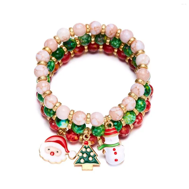 Bracelets de charme 3pcs émail de Noël arbre de Noël Santa flocon de neige bracelet de perles charmes pour femmes hommes cadeaux ensemble de bijoux à la mode