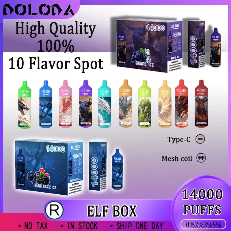 Venda quente Descartável Vape Puff Bar Elf Box 14000 Puffs Descartáveis E cigarros Vape Pen 25ml Pod 600mAh Bateria Recarregável VS bang box 12K