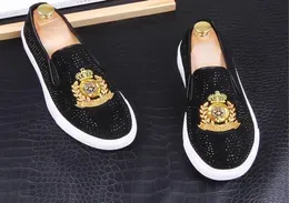 2020 New luxury Dandelion Spikes Flat Leather Shoes Rhinestone Fashion Men embroidery Loafer Dress Shoes Smoking Slipper Casual sh3498830