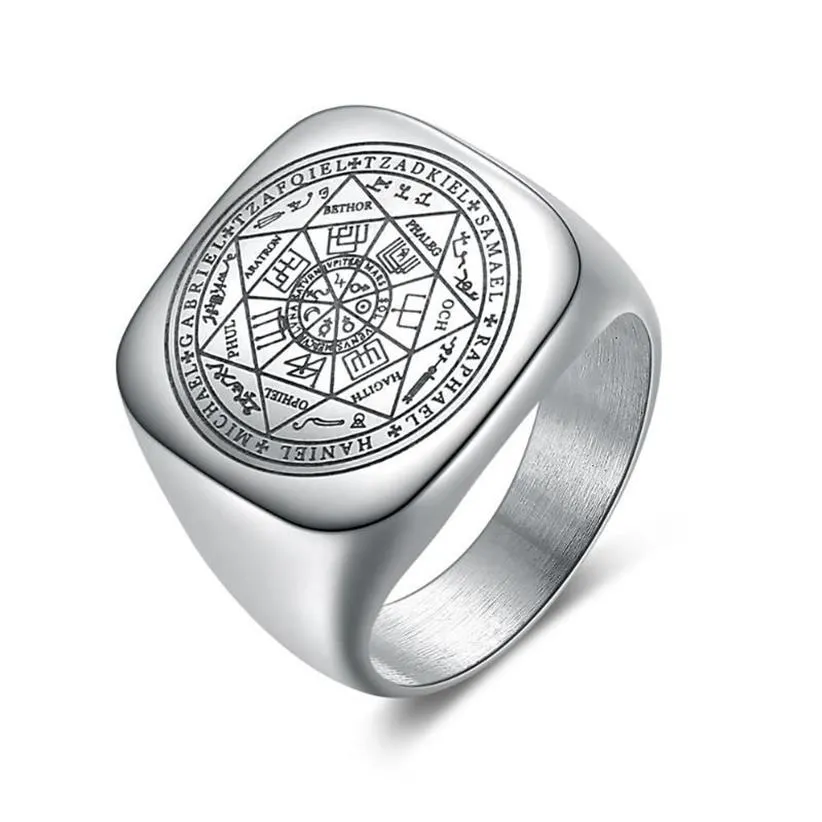 Bagues salomon pour hommes, couleur argent, Runes magiques, chevalière en acier inoxydable, amulette païenne, bijoux masculins 270g