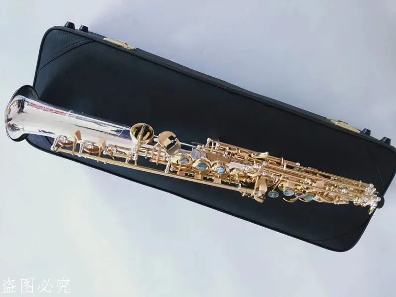 Neuankömmling Gerades Saxophon S-992, das professionell spielt Japan Sopransaxophon versilbert BB Musikinstrument AAA