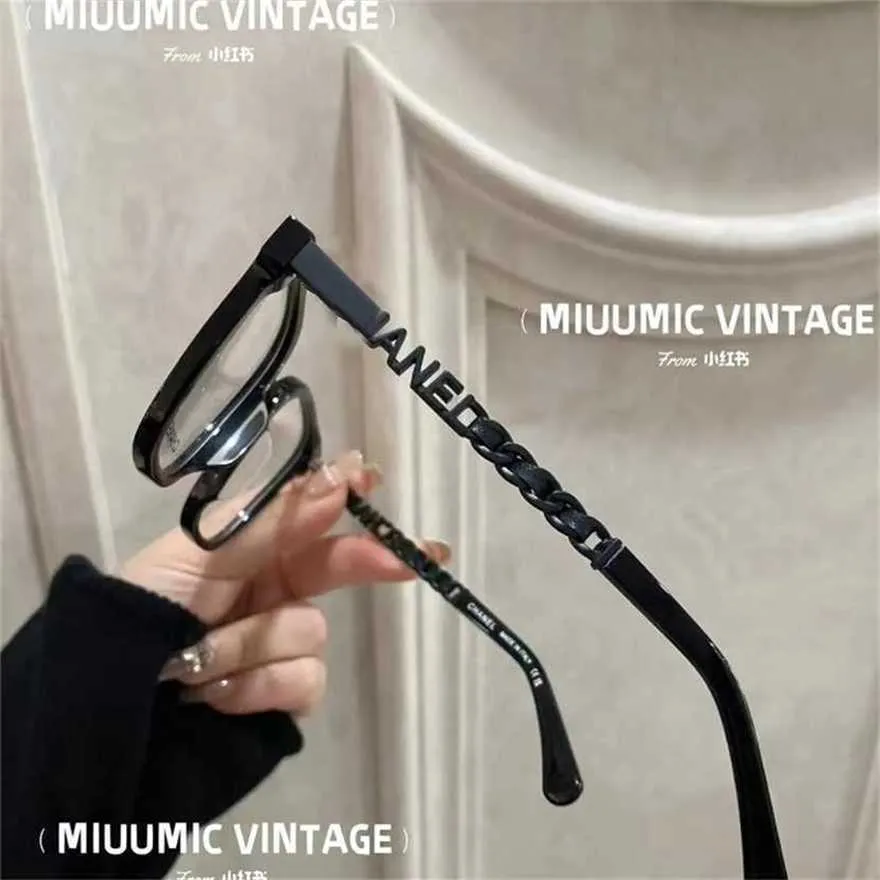 New High Quality Small Fragrance Eyeglass Same Style 0521 Black Samurai Plain Artifact Large Face Slim Sunglasses Frame Female