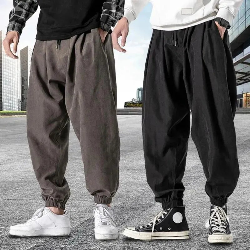Erkek pantolon moda hip hop pantolonlar düz renk çok yönlü büzülebilir manşetler erkek rahat joggers