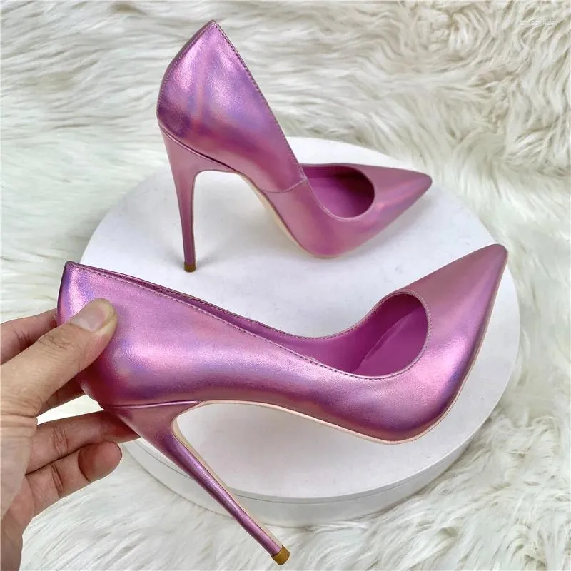 Klänningskor Kvinnor Mattrosa Pink Patent Pumps Low Cut Pointy Toe Stilettos Elegant Ladies Formal Slip On High Heels Fashion