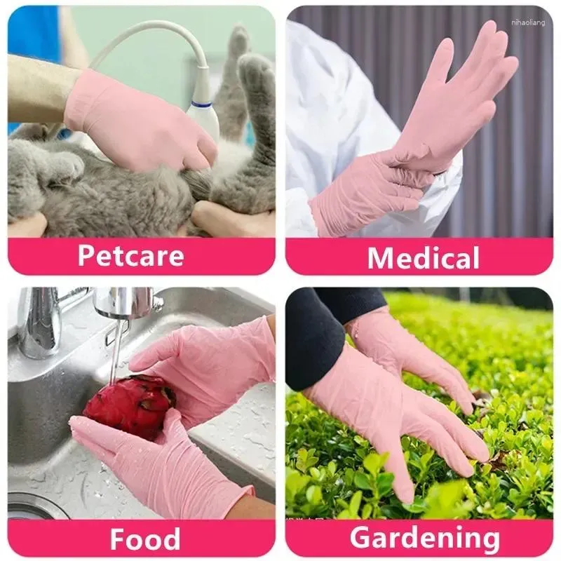 Disposable Gloves Free Nitrile Non-sterile Cleaning Food 100pack Salon Beauty Powder Household Pink Kitchen Latex