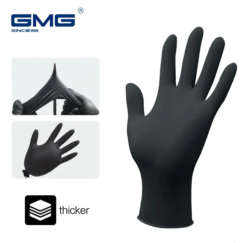 Перчатки с пятью пальцами, нитриловые водонепроницаемые рабочие GMG, более толстые черные перчатки для механических химических пищевых продуктов, одноразовые 231204