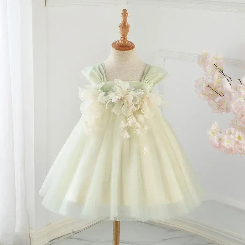 Girl Dresses Baby Girls Sweet Flower Ball Gown Sleeveless Sling Kids For Party And Wedding Lace Up Bow Design Birthday Gowns