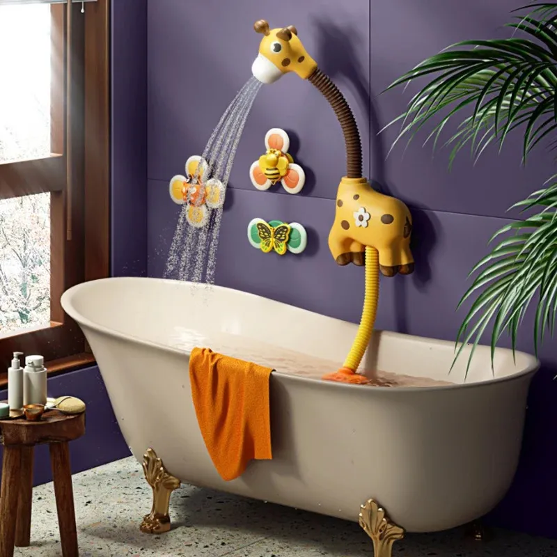 Bath Toys Cute Cartoon Electric Shower Head Bathtub Baby Toddlers Giraffe Zebra Wall Hanging Water Spraying Sprinkler Bad Bath Toy 231204