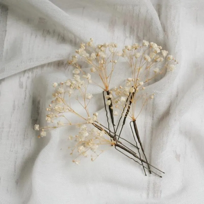 Decorative Flowers 4-10pcs Baby's Breath Dried Flower Hair Pin Gypsophila Bridal Accessories White For Wedding