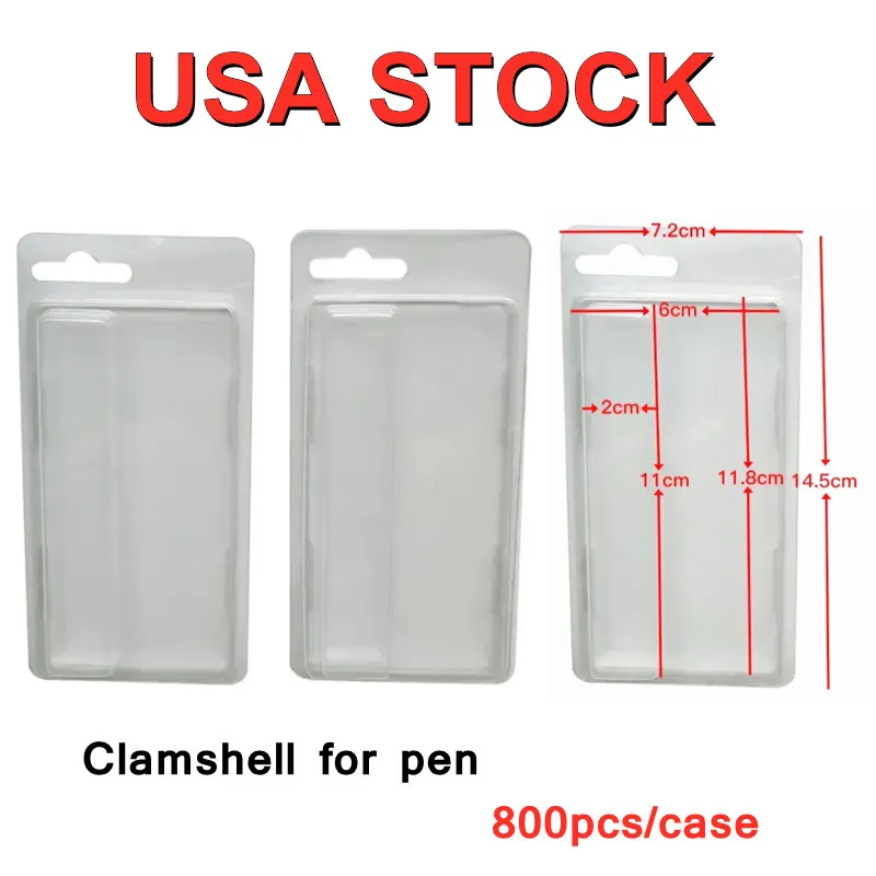 EUA STOCK Plástico Clamshell Embalagem para 2ML 1ml Descartável Vape Pen Blister Case Pacote Vaporizadores Pacote para Canetas OEM Cartão de Papel Personalizar Logotipo 800pcs / lot