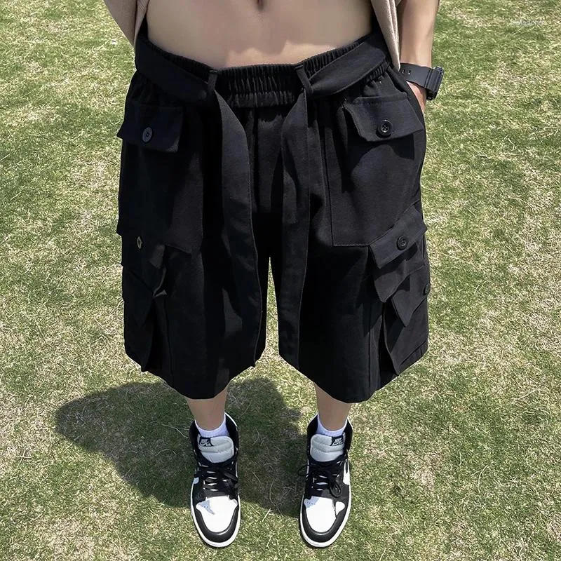 Shorts masculinos moda carga estilo americano botão ginásio jogging esportes táticos calças curtas masculino verão casual solto beachwear a91