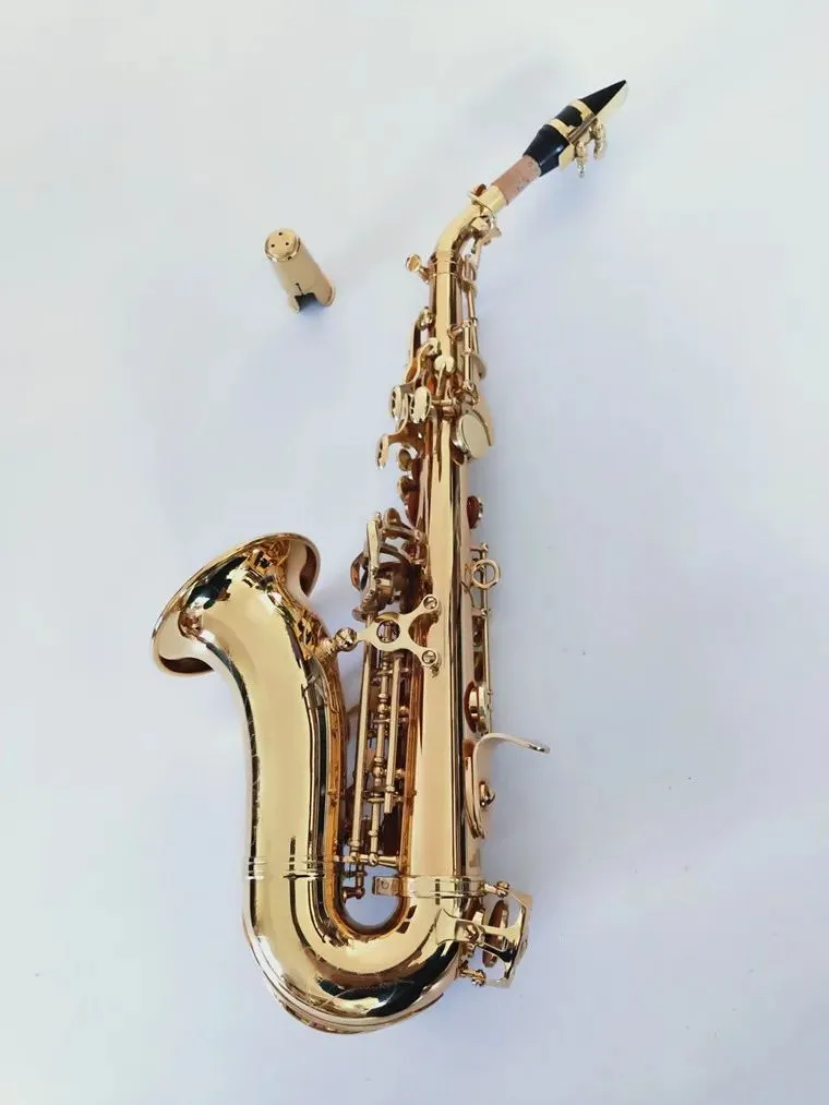 Novo saxofone soprano curvo S-991 chave de ouro latão sax profissional bocal remendos almofadas palhetas dobrar pescoço aaa