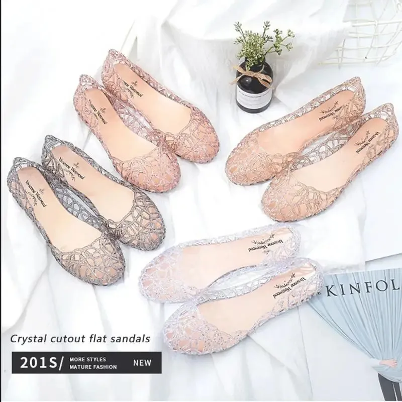 Sandales femmes chaussures plates été cristal gelée nid sandales creux respirant chaussures mode bout rond doux femme chaussures 231204