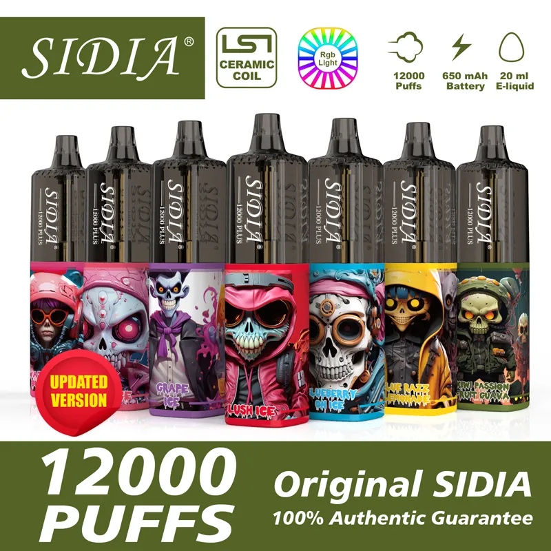 Original SIDIA Puff 12000 - Vape jetable rechargeable avec 20 ml de sel, bobine en céramique et bouffée de lumière LED 12k, batterie 650mAh, options 0% 2% 3% 5% - Vape jetable 12k puff