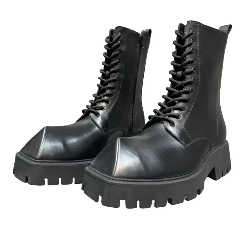 Balencig Rhinoceros Balencaiiga Balenicass Mens Horn Dark Horn Niche Sense Chaussures Conception de choux de vache Vow Longueur Souges épaisses Souches surélevées Boots Martin Shor